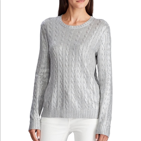 Ralph Lauren Sweaters - Ralph Lauren silver long sleeve sweater. Size M